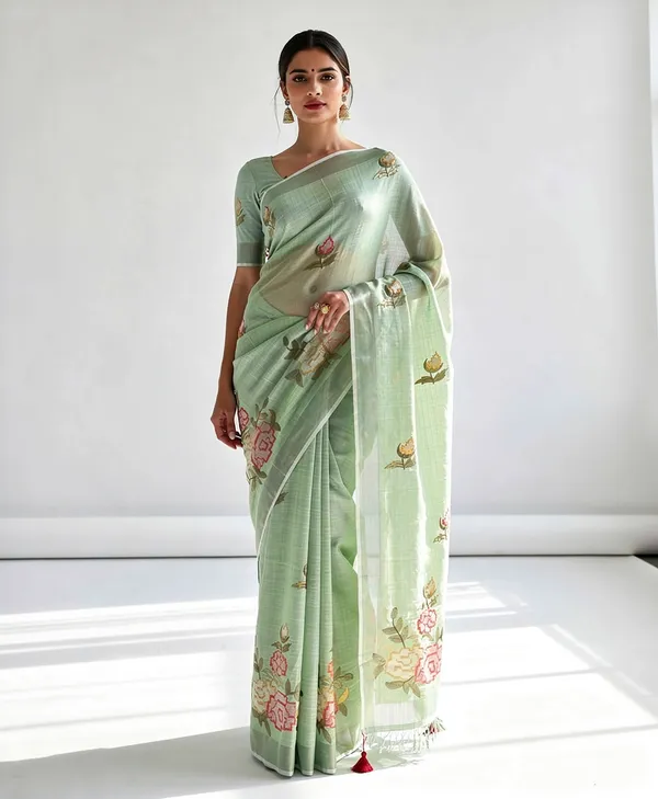 Green_Floral_Print_Saree_for_Women