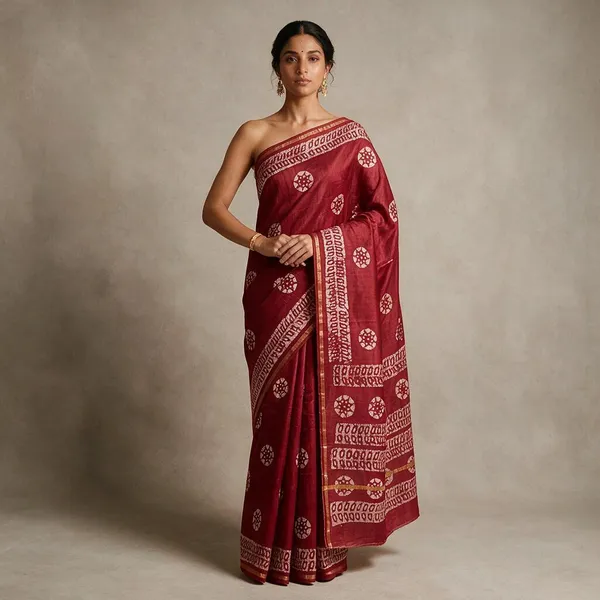 Red_Linen_Cotton_Traditional_Handbatik_Printed_Saree_For_Women