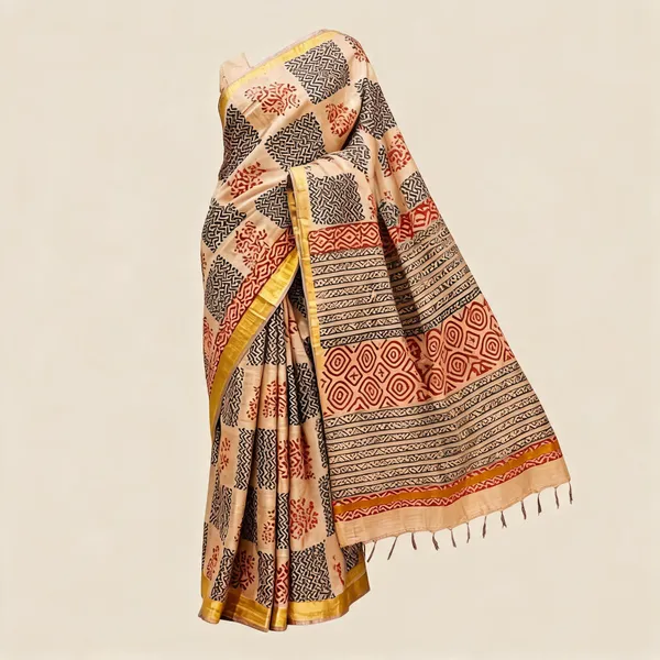 Beige_Art_Maheswari_Block_Print_Zari_Border_Saree_For_Women
