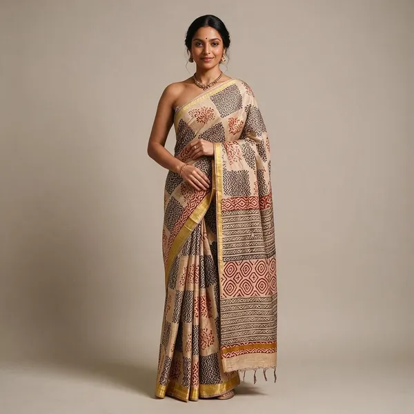 Beige_Art_Maheswari_Block_Print_Zari_Border_Saree_For_Women