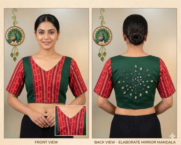 Green_Printed_Short_Sleeve_Blouse_for_Women