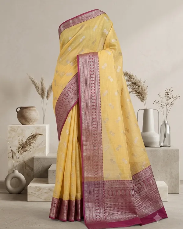 Yellow_Woven_Saree_With_Maroon_Border_for_Women