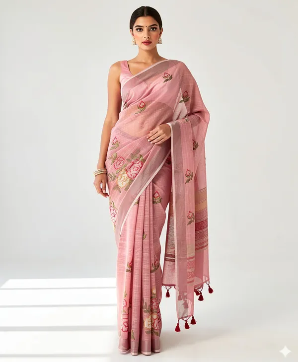 Pink_Floral_Print_Saree_For_Women