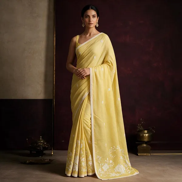Yellow_Kota_Woven_Floral_Embroidered_Saree_For_Women