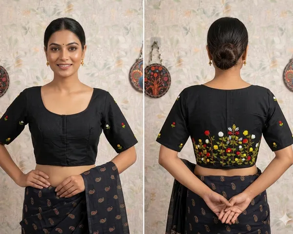 Black_Embroidered_Short_Sleeve_Saree_Blouse_for_Women
