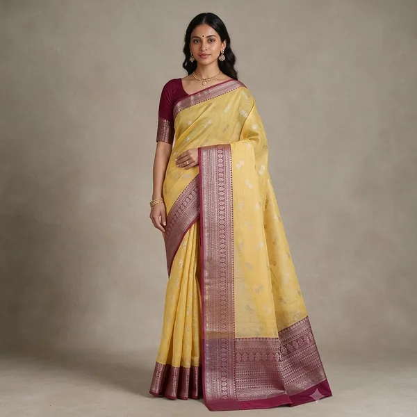 Yellow_Kota_Woven_Maroon_Border_Saree_For_Women