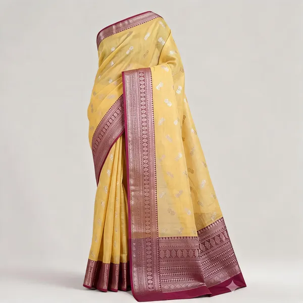 Yellow_Kota_Woven_Maroon_Border_Saree_For_Women