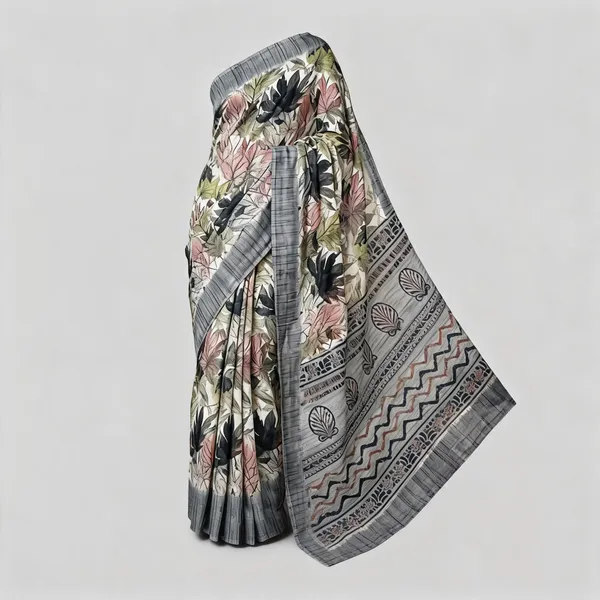 Grey_KhadiViscose_Floral_Printed_Saree_For_Women