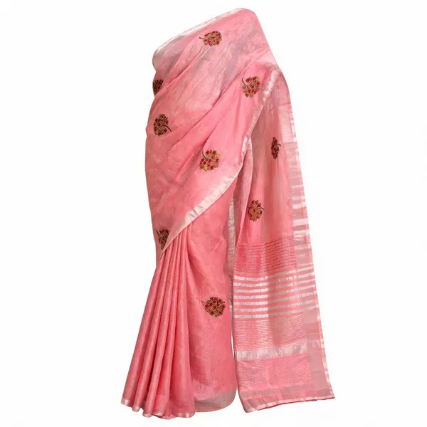 Pink_Linen_EmbroiderednFloral__Ethnic_Saree_For_Women_