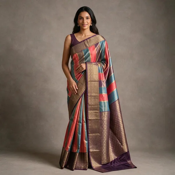 Multicolor_Silk_Woven_Striped_Saree_For_Women