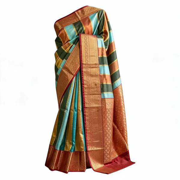 Teal_Silk_Woven_Stripe_Traditional_Saree_For_Women