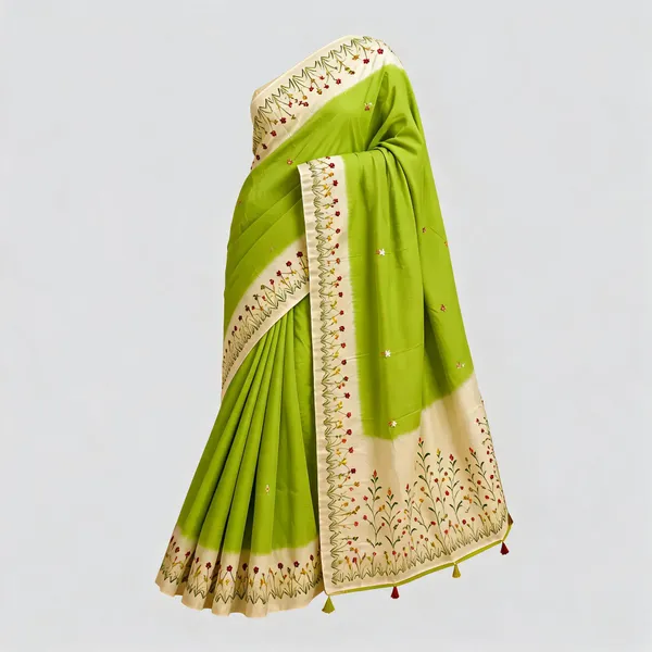 Green_Pure_Mul_Cotton_Floral_Hand_Embroidered_Saree_For_Women