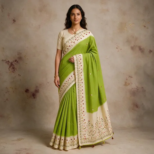 Green_Pure_Mul_Cotton_Floral_Hand_Embroidered_Saree_For_Women
