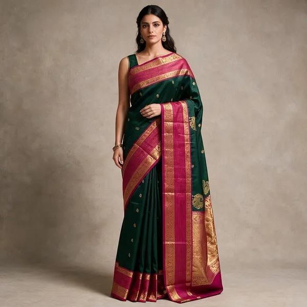 Green__Kanchi_Soft_Silk_Woven_Saree_Pink_Gold_Border_For_Women