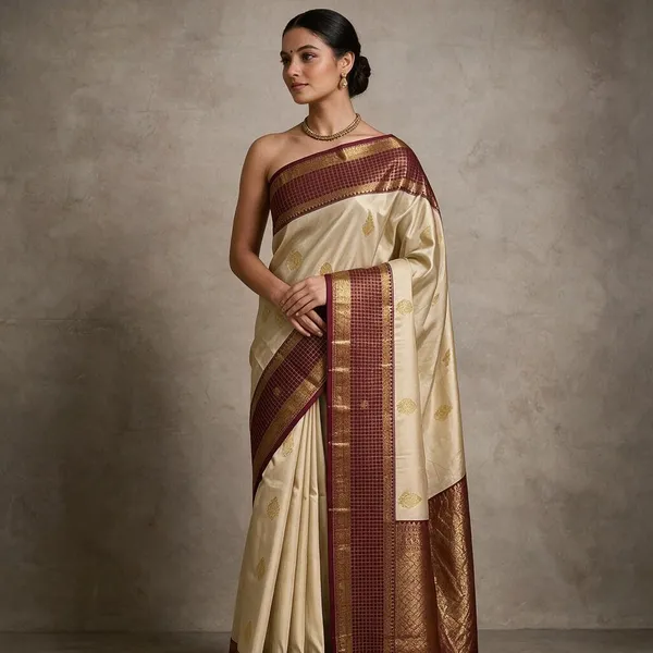Cream_Kanchi_SoftSilk_Woven_Traditional_Maroon_Border_Saree_For_Women