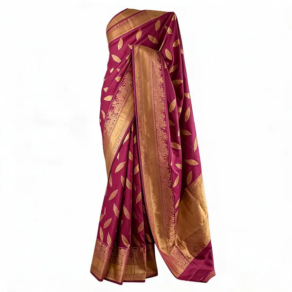 Magenta_Silk_Gold_Motif_Woven_Border_Saree_For_Women