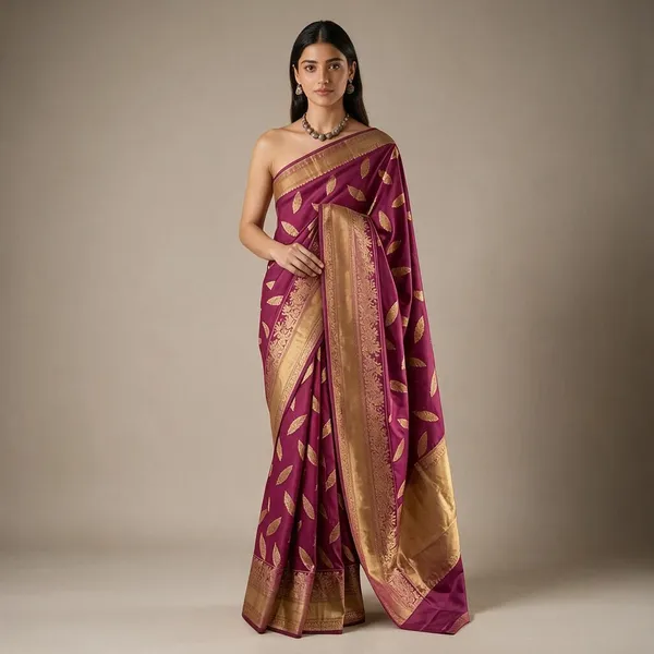Magenta_Silk_Gold_Motif_Woven_Border_Saree_For_Women