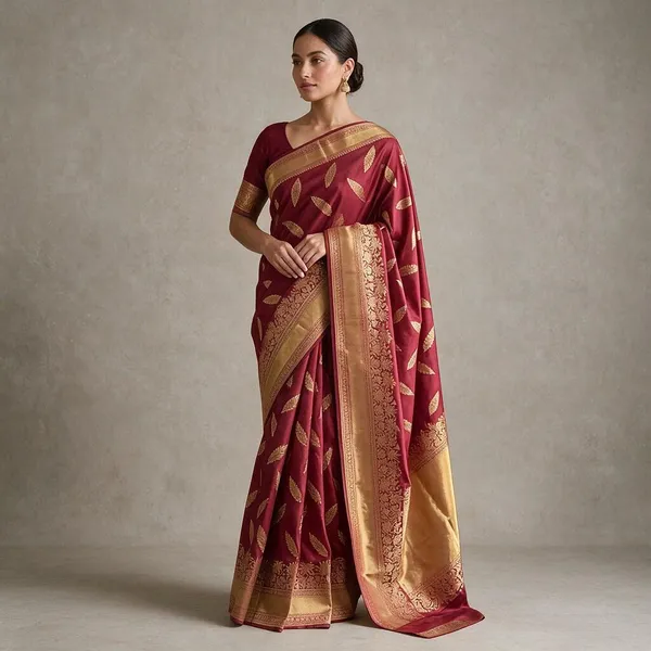 Maroon_Silk_Gold_Leaf_Motif_Traditional_Saree_For_Women
