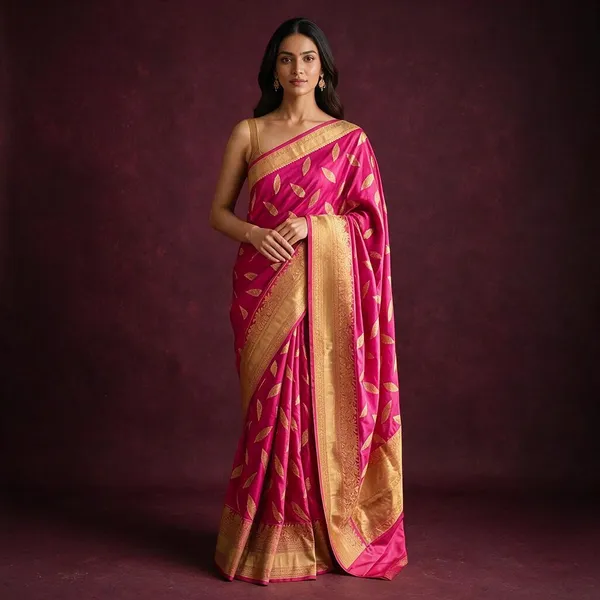 Pink_Silk_Gold_Leaf_Motif_Woven_Border_Saree_For_Women