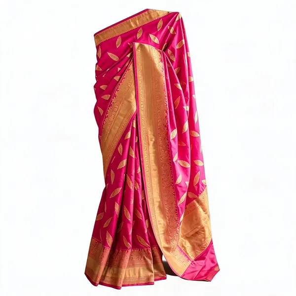 Pink_Silk_Gold_Leaf_Motif_Woven_Border_Saree_For_Women