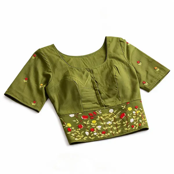 Olive_Green_Cotton_Floral_Embroidered_Blouse_For_Women