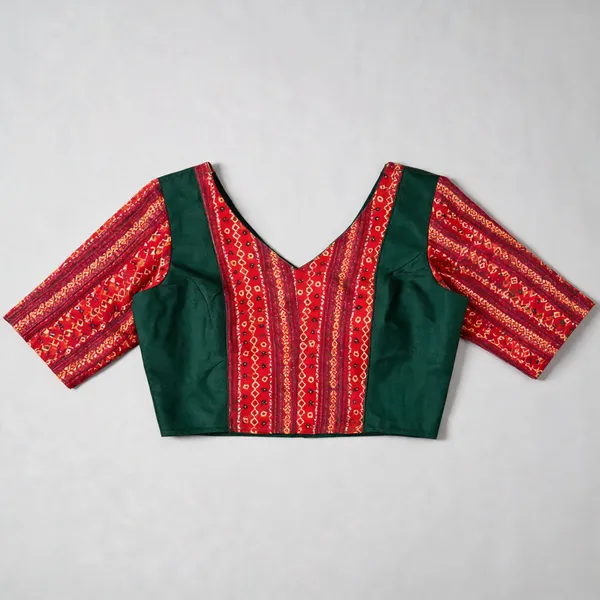 Green_Malai_Cotton_Orginal_Mirror_Printed_V_Neck_Blouse_For_Women