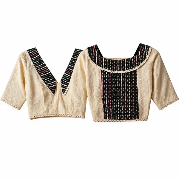 Cream_Cotton_Akoba_Patterned_Saree_Blouse_For_Women