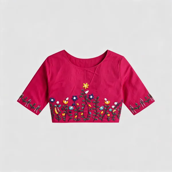MagentaCotton_Embroidered_Cropped_Blouse_For_Women