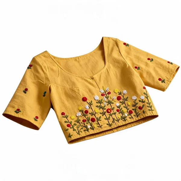 Yellow_Cotton_Embroidered_Cropped_Blouse_For_Women