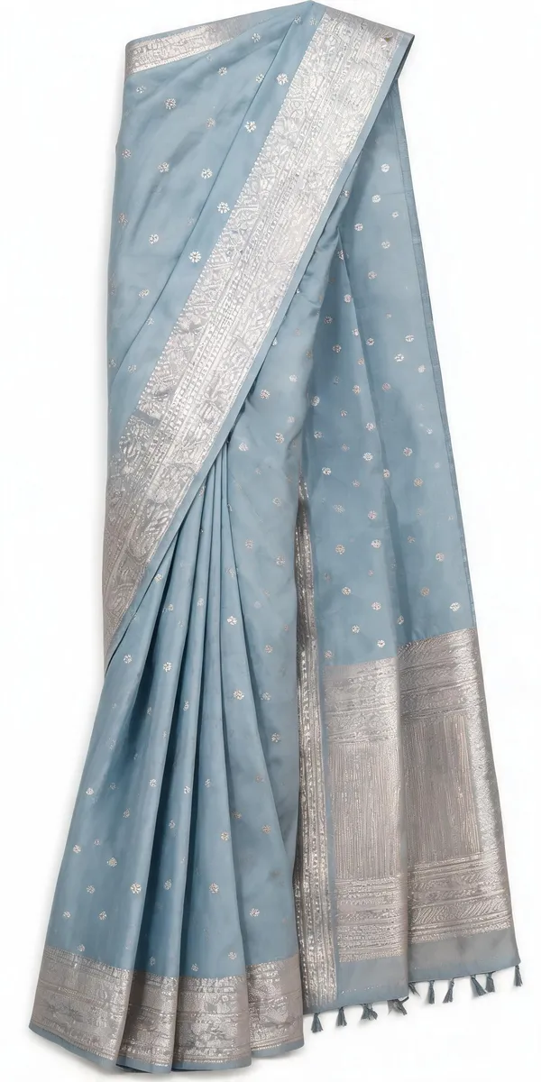 Light_Grey_Semi_Kathan_Zari_Border_Saree_For_Women