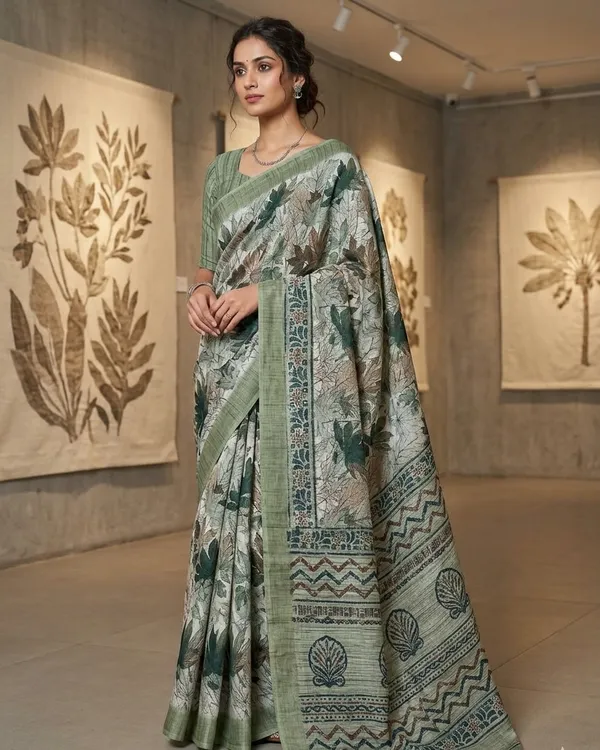 Sage_Green_Printed_Saree_for_Women