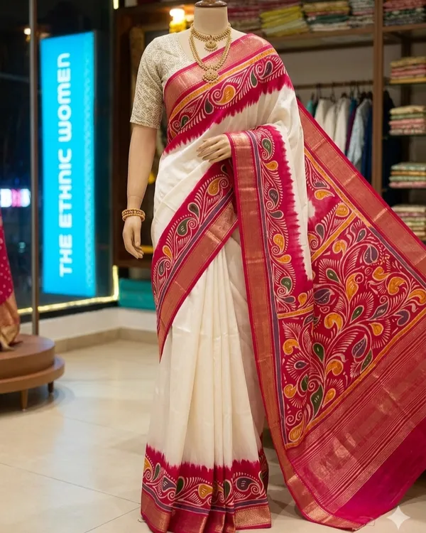 White_Red_Traditional_Printed_Saree_for_Women