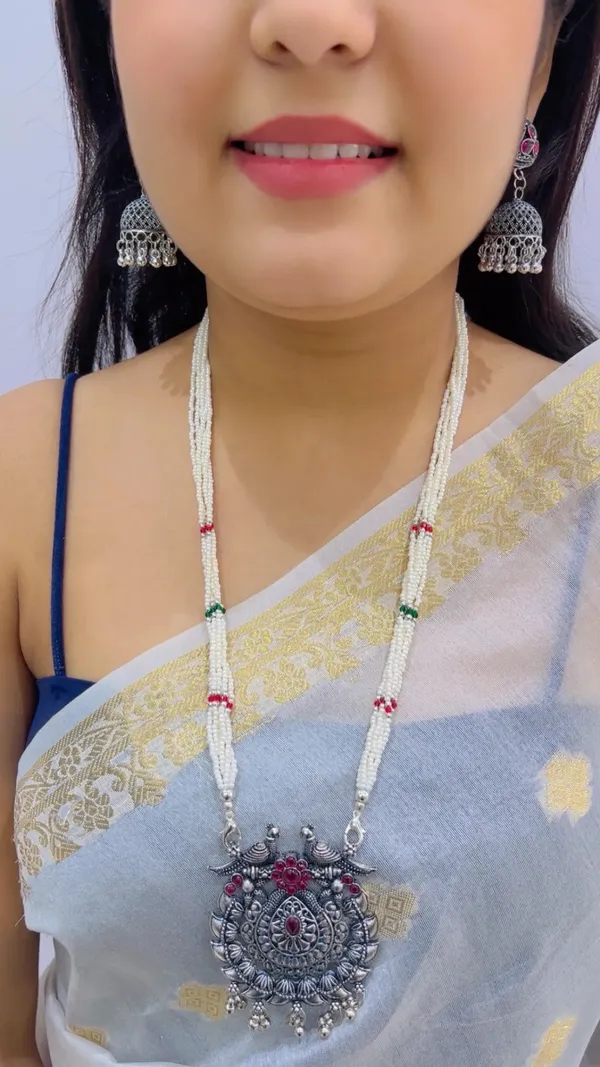 Silver-Tone_Beaded_Necklace_And_Two-Pair_Earring_Set_for_Women