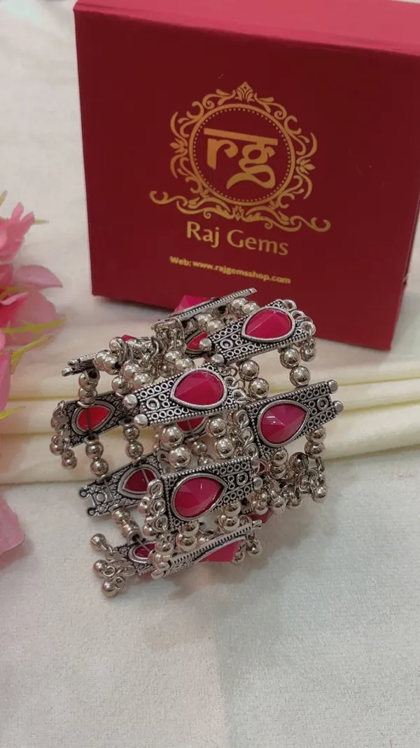 Silver_Tone_Oxidized_Red_Stone_Bangle_Set_for_Women