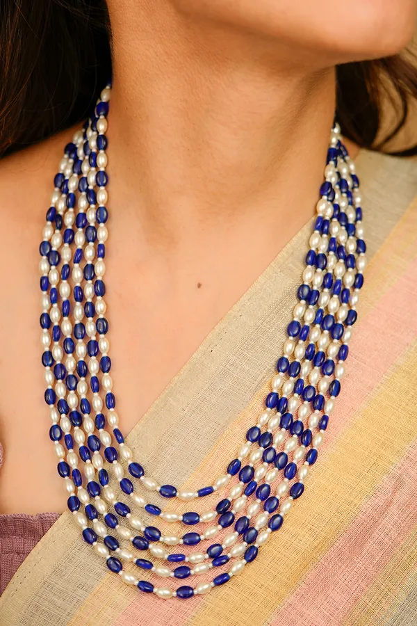 Blue_White_Beaded_Multi_Strand_Necklace_for_Women