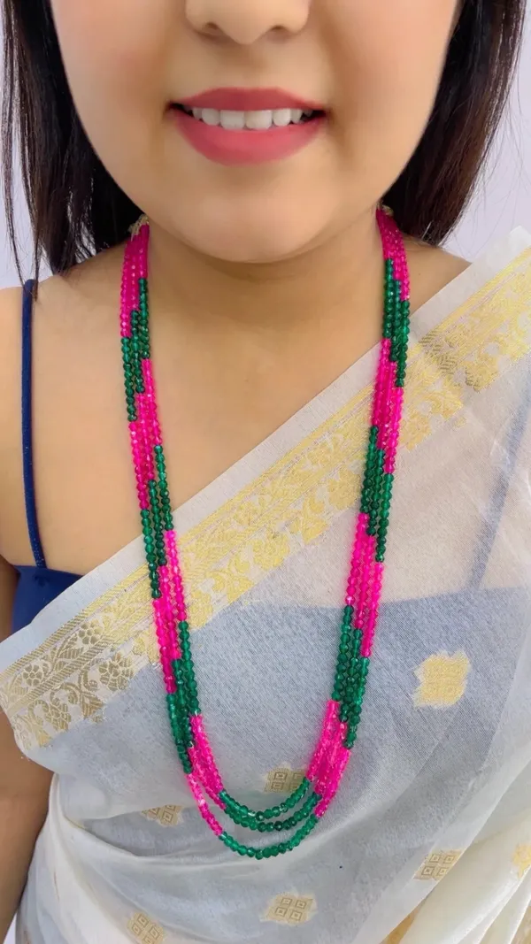 Pink_Green_Beaded_Layered_Necklace_For_Women