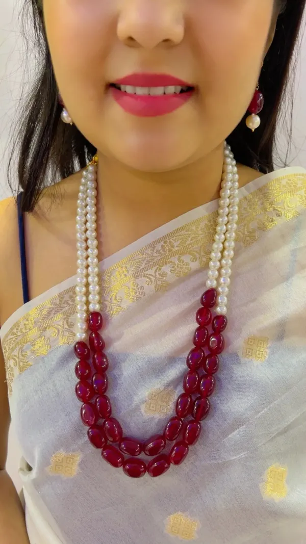 Red_Pearl_Beaded_Necklace_And_Earrings_Set_For_Women