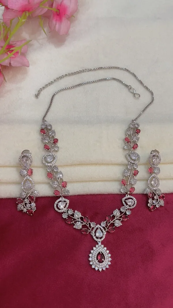Silver-Tone_Red_Stone_Necklace_Set_for_Women
