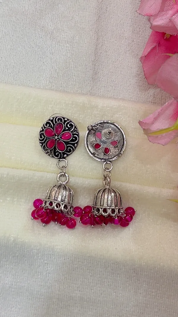 Pink_Silver_Tone_Floral_Jhumka_Earrings_for_Women