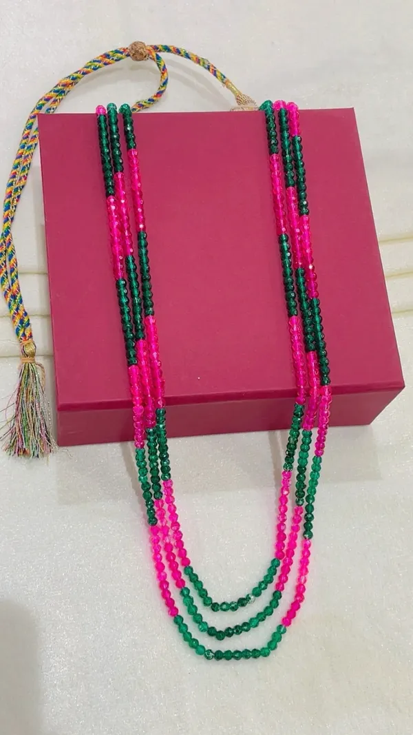 Pink_Green_Beaded_Layered_Necklace_For_Women