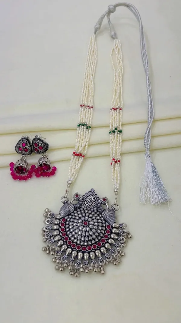 Silver-Tone_Beaded_Oxidized_Necklace_Set_for_Women
