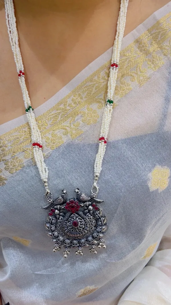 Silver-Tone_Beaded_Necklace_And_Two-Pair_Earring_Set_for_Women
