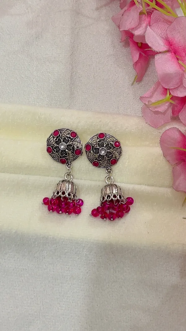 Silver-Tone_Oxidized_Pink_Stone_Jhumka_Earrings_for_Women
