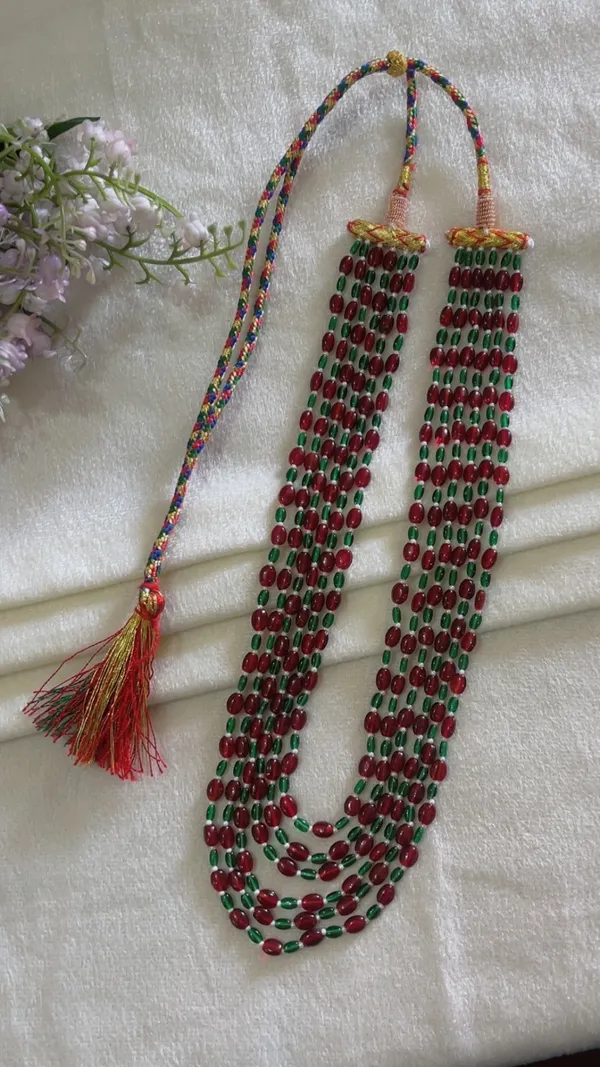 Red_And_Green_Beaded_Multistrand_Necklace_For_Women
