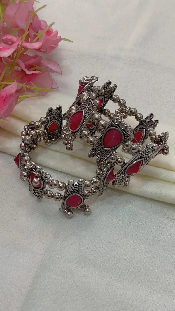 Silver_Tone_Oxidized_Red_Stone_Bangle_Set_for_Women