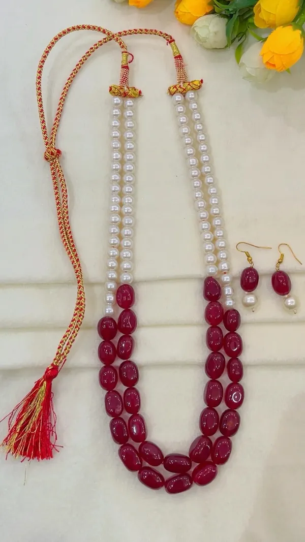 Red_Pearl_Beaded_Necklace_And_Earrings_Set_For_Women