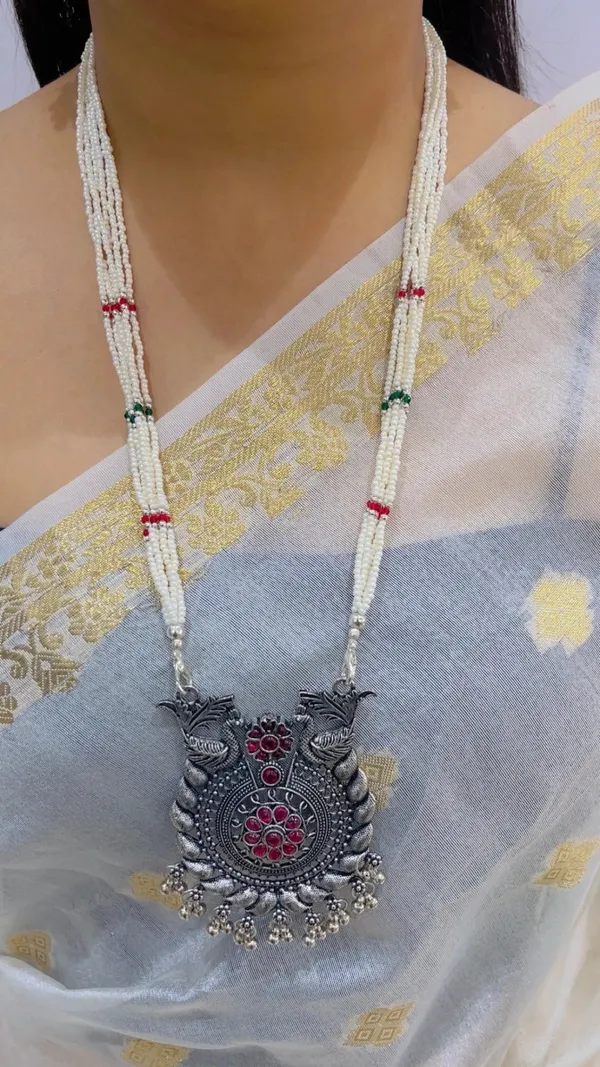 Silver-Tone_Oxidized_Peacock_Necklace_Set_for_Women
