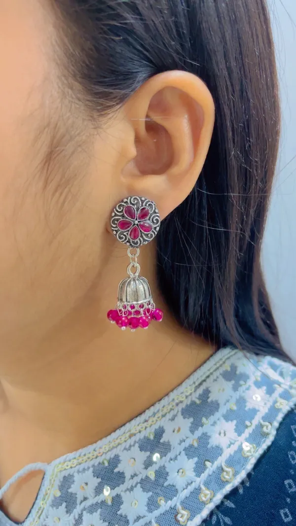 Pink_Silver_Tone_Floral_Jhumka_Earrings_for_Women