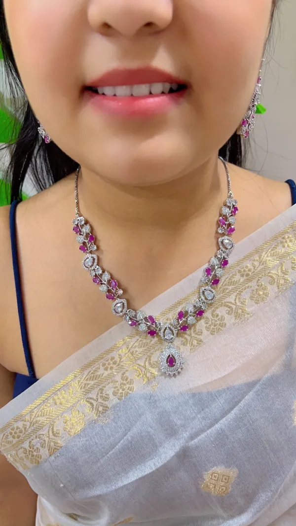 Silver_Tone_Pink_Stone_Necklace_And_Earrings_Set_For_Women