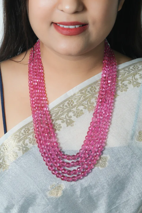 Pink_Beaded_Layered_Necklace_For_Women